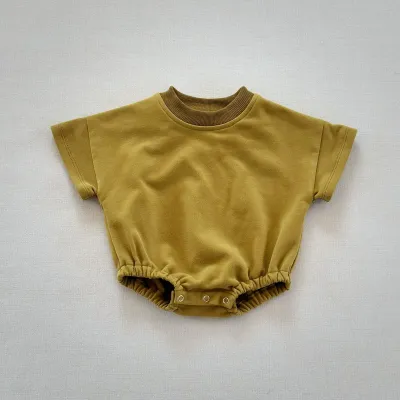 Kids Baby'S Boys And Girls Fashion Summer Solid Color Short-Sleeve Rompers