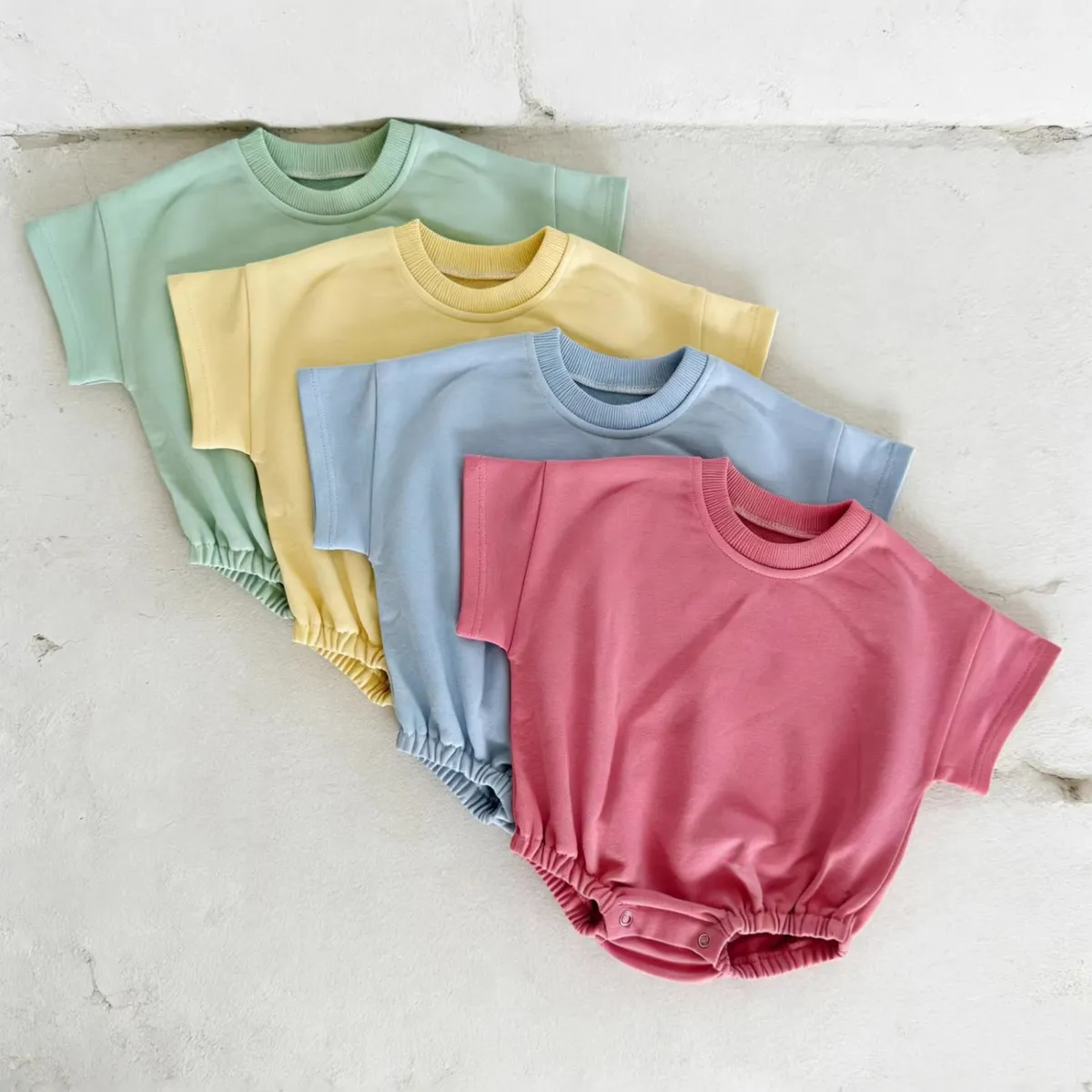 Kids Baby'S Boys And Girls Fashion Summer Solid Color Short-Sleeve Rompers