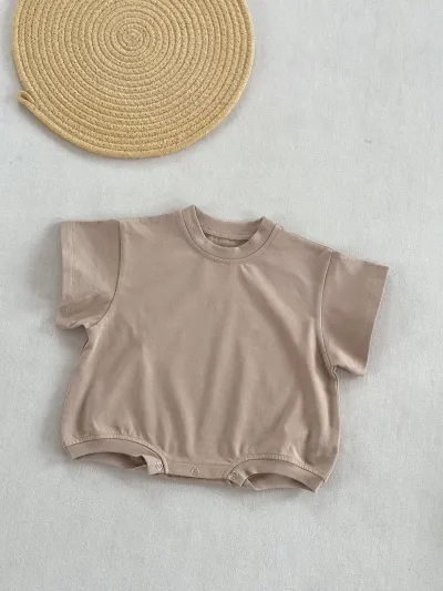 Kids Baby Boys And Girls Fashion Summer Solid Color Cotton Thin Short-Sleeve Rompers