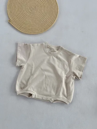 Kids Baby Boys And Girls Fashion Summer Solid Color Cotton Thin Short-Sleeve Rompers