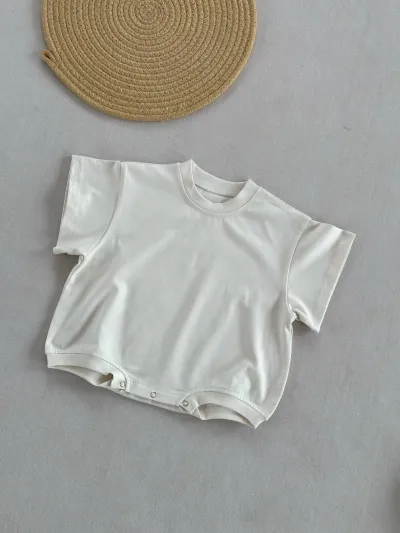 Kids Baby Boys And Girls Fashion Summer Solid Color Cotton Thin Short-Sleeve Rompers