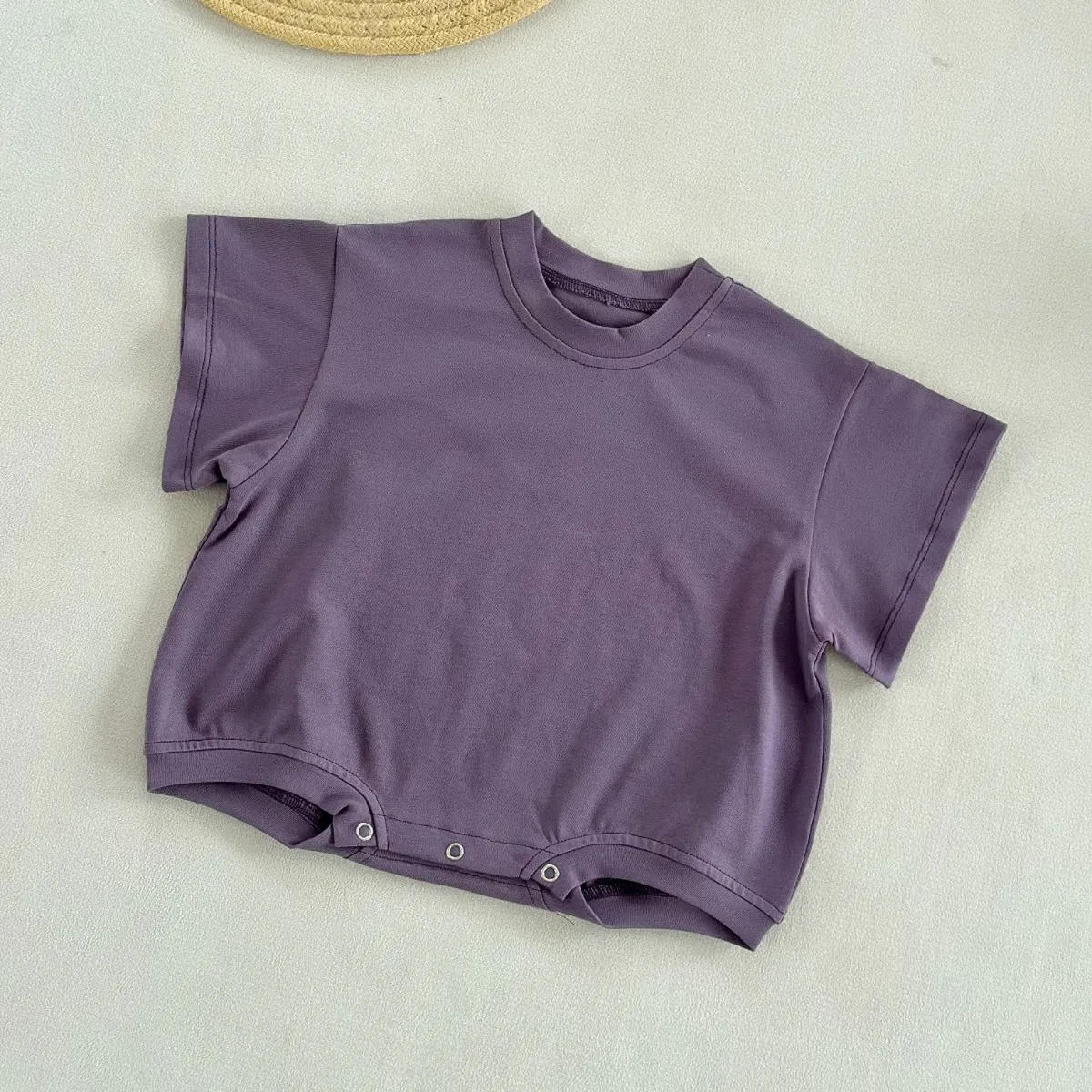 Kids Baby Boys And Girls Fashion Summer Solid Color Cotton Thin Short-Sleeve Rompers