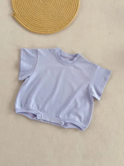 Kids Baby Boys And Girls Fashion Summer Solid Color Cotton Thin Short-Sleeve Rompers