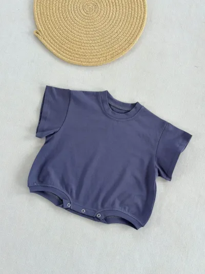 Kids Baby Boys And Girls Fashion Summer Solid Color Cotton Thin Short-Sleeve Rompers