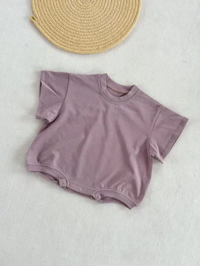 Kids Baby Boys And Girls Fashion Summer Solid Color Cotton Thin Short-Sleeve Rompers