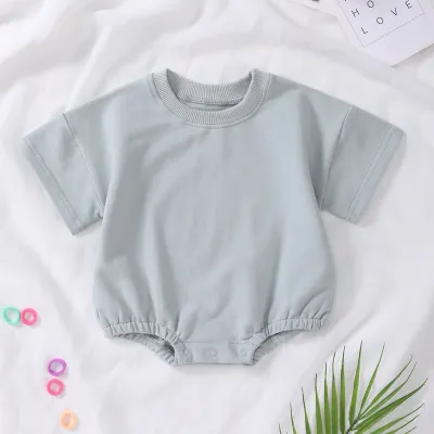 Kids Baby Boys And Girls Fashion Solid Color Short-Sleeve Rompers