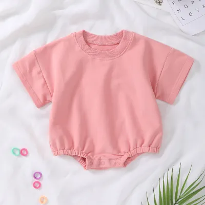 Kids Baby Boys And Girls Fashion Solid Color Short-Sleeve Rompers
