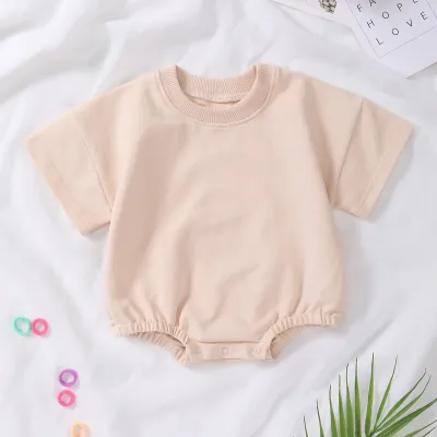 Kids Baby Boys And Girls Fashion Solid Color Short-Sleeve Rompers
