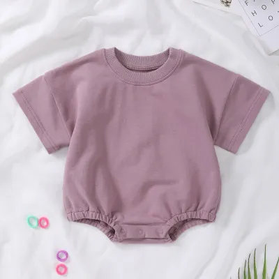 Kids Baby Boys And Girls Fashion Solid Color Short-Sleeve Rompers