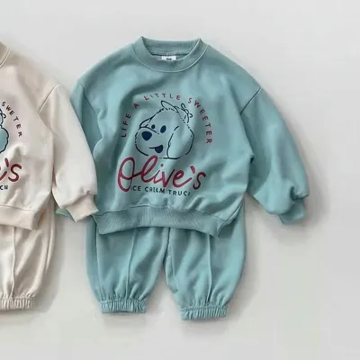 Kids Boys And Girls Fashion Casual Spring Cartoon Letter Printed Long-Sleeve Sweatshirt Pants Two-Piece Set