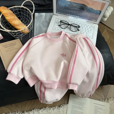 Kids Boys And Girls Fashion Casual Spring And Autumn Stripe Long-Sleeve Sweatshirt Pants Two-Piece Set