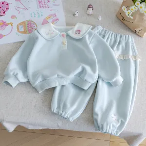 Kids Girls' Fashion Casual Spring And Autumn Lapel Long-Sleeve Sweatshirt Pants Two-Piece Set