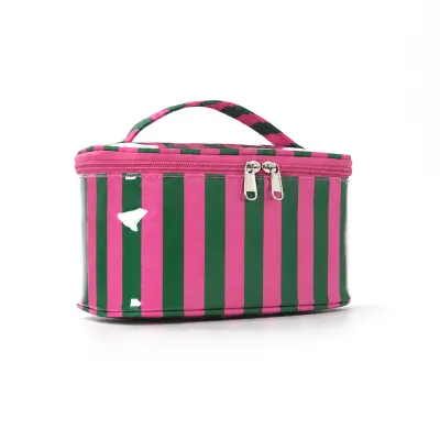 Fashion Contrast Stripe Large Capacity Portable Waterproof Pvc Travel Storage Cosmetic Bag