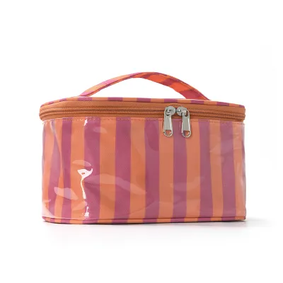 Fashion Contrast Stripe Large Capacity Portable Waterproof Pvc Travel Storage Cosmetic Bag