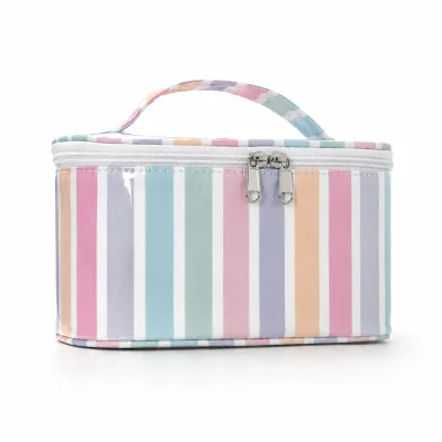 Fashion Contrast Stripe Large Capacity Portable Waterproof Pvc Travel Storage Cosmetic Bag