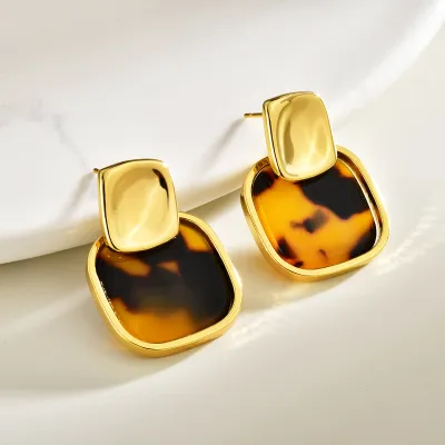 Women Fashion Retro Geometric Hawksbill Leopard Square Earrings
