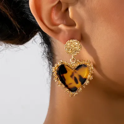Women Fashion Retro Metal Texture Leopard Love Earrings