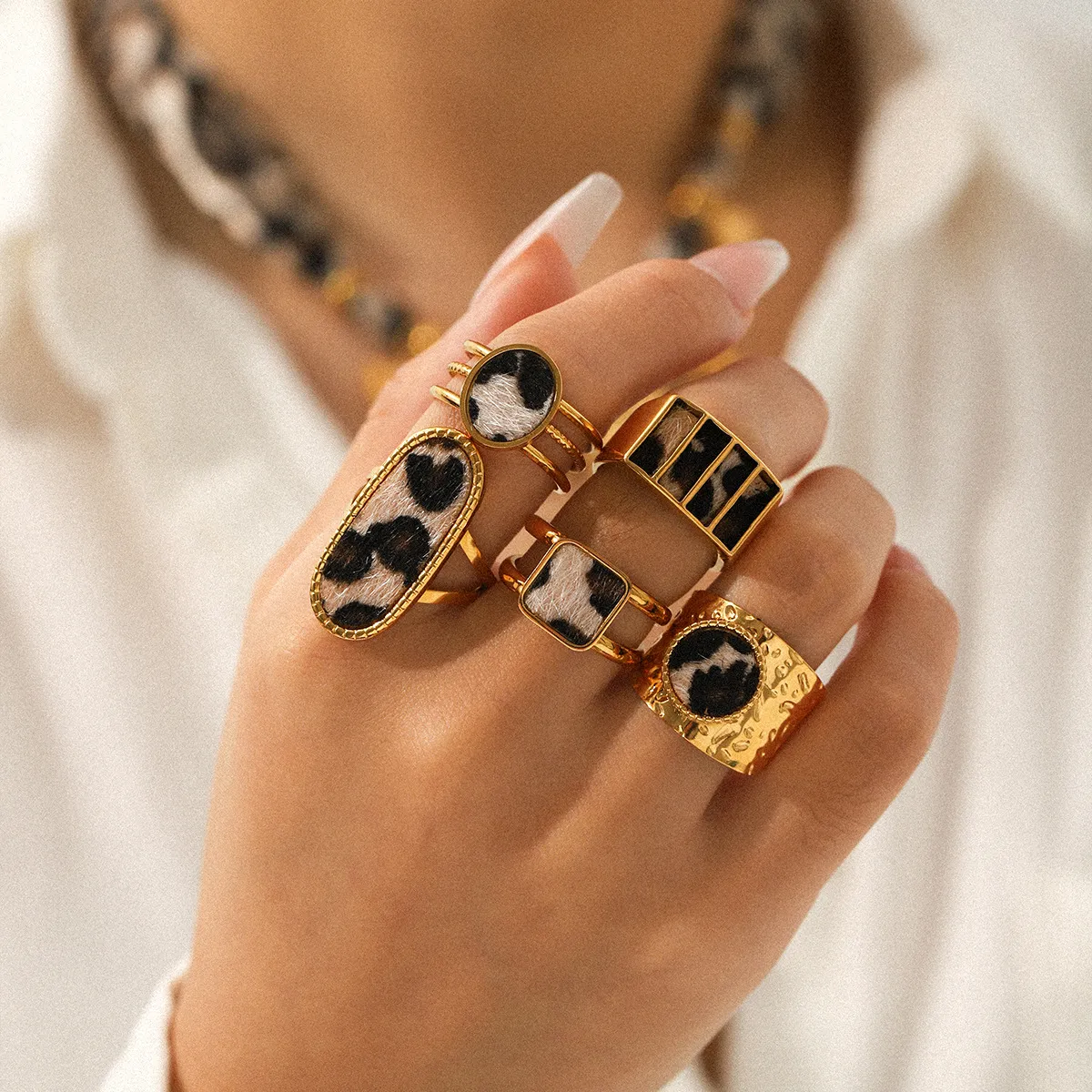 Women Fashion Geometric Leopard Stainless Steel Open Ring