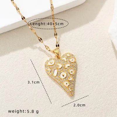 Women'S Fashion Micro-Inlaid Oil Dropping Leopard Heart-Shaped Pendant Necklace