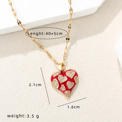 Women'S Fashion Micro-Inlaid Oil Dropping Leopard Heart-Shaped Pendant Necklace