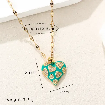 Women'S Fashion Micro-Inlaid Oil Dropping Leopard Heart-Shaped Pendant Necklace