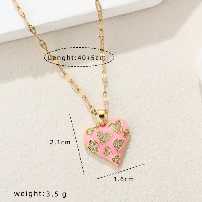 Women'S Fashion Micro-Inlaid Oil Dropping Leopard Heart-Shaped Pendant Necklace