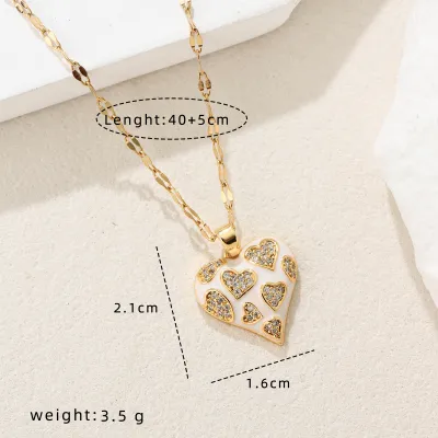 Women'S Fashion Micro-Inlaid Oil Dropping Leopard Heart-Shaped Pendant Necklace