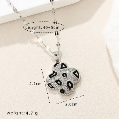 Women'S Fashion Micro-Inlaid Oil Dropping Leopard Heart-Shaped Pendant Necklace