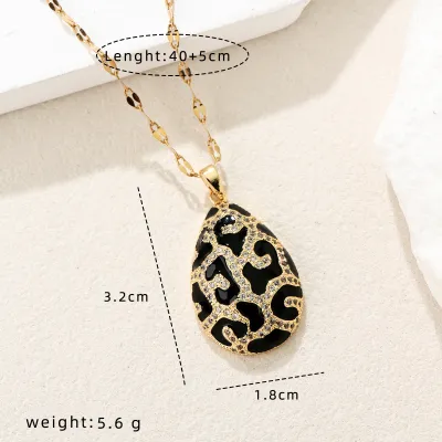 Women'S Fashion Micro-Inlaid Oil Dropping Leopard Heart-Shaped Pendant Necklace