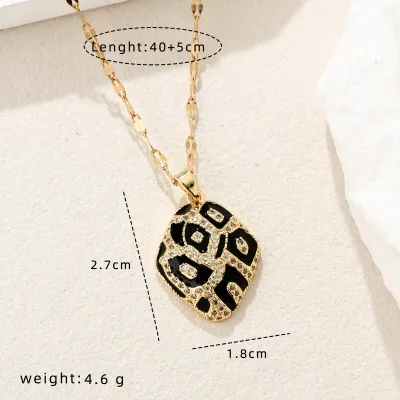 Women'S Fashion Micro-Inlaid Oil Dropping Leopard Heart-Shaped Pendant Necklace