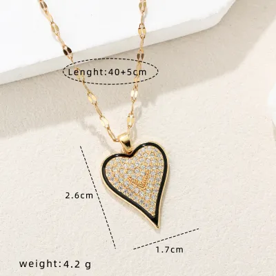 Women'S Fashion Micro-Inlaid Oil Dropping Leopard Heart-Shaped Pendant Necklace