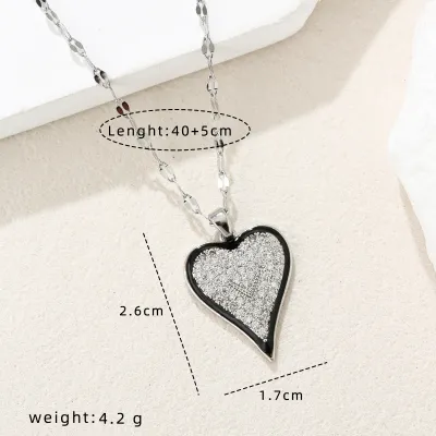Women'S Fashion Micro-Inlaid Oil Dropping Leopard Heart-Shaped Pendant Necklace