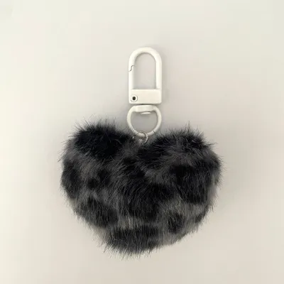 Women Fashion Leopard Plush Small Love Pendant Keychain