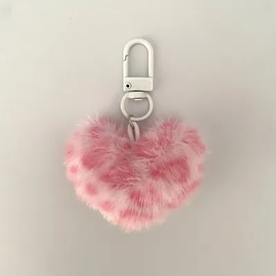 Women Fashion Leopard Plush Small Love Pendant Keychain