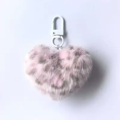 Women Fashion Leopard Plush Small Love Pendant Keychain