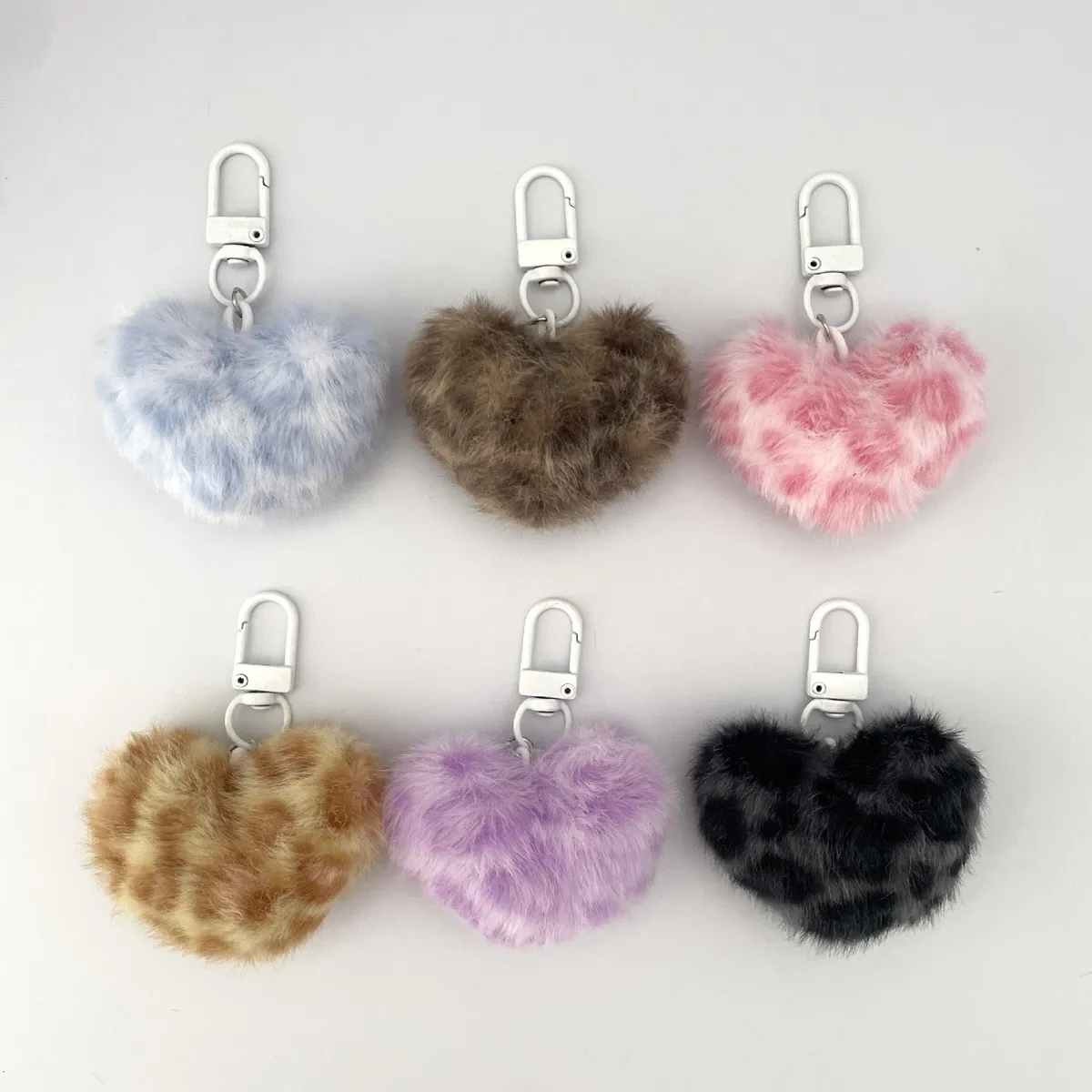 Women Fashion Leopard Plush Small Love Pendant Keychain