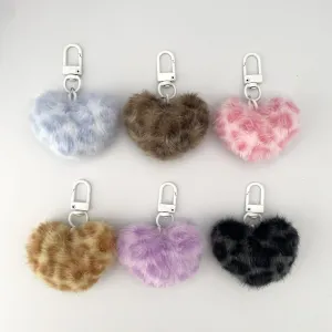 Women Fashion Leopard Plush Small Love Pendant Keychain