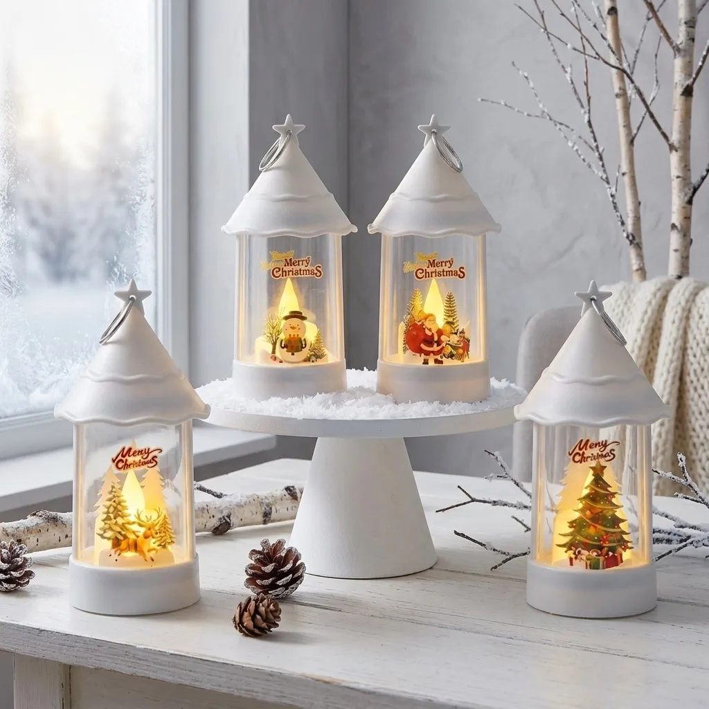 Christmas Electronic Candles Christmas Tree Pattern Wind Lamp Party Decorations
