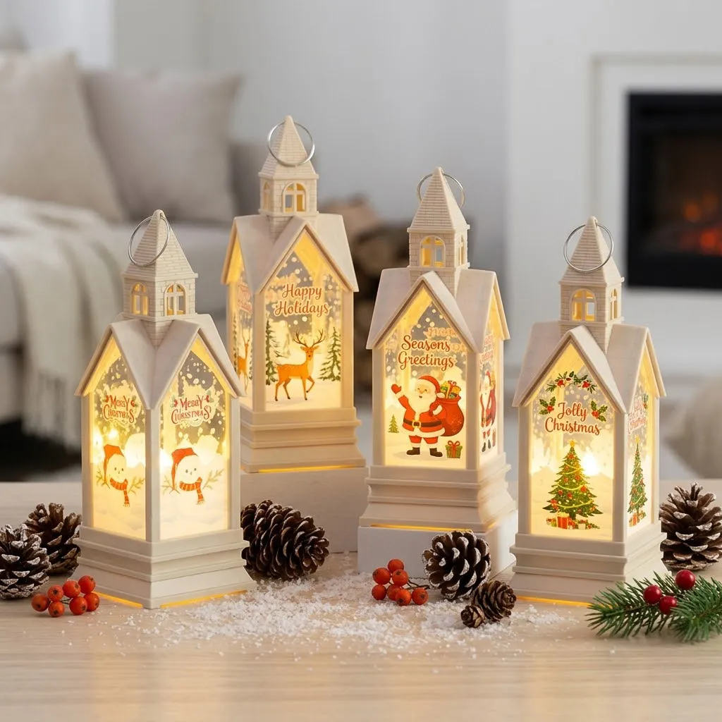 Christmas Luminous Wind Lamp Portable Castle Night Light Electronic Candle Desktop Decorations