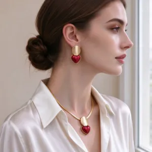 Women Fashion Love Imitation Pearl Disc Snake Bone Necklace Earrings Two-Piece Set