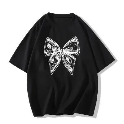 Women Fashion Casual Summer Bow Print Short Sleeve T-Shirt