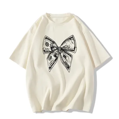 Women Fashion Casual Summer Bow Print Short Sleeve T-Shirt