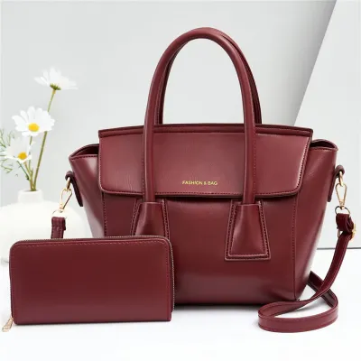 Women Fashion Casual Solid Color Large-Capacity Handbag Two-Piece Bag Set
