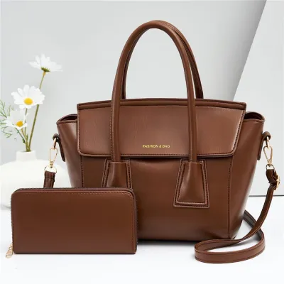 Women Fashion Casual Solid Color Large-Capacity Handbag Two-Piece Bag Set