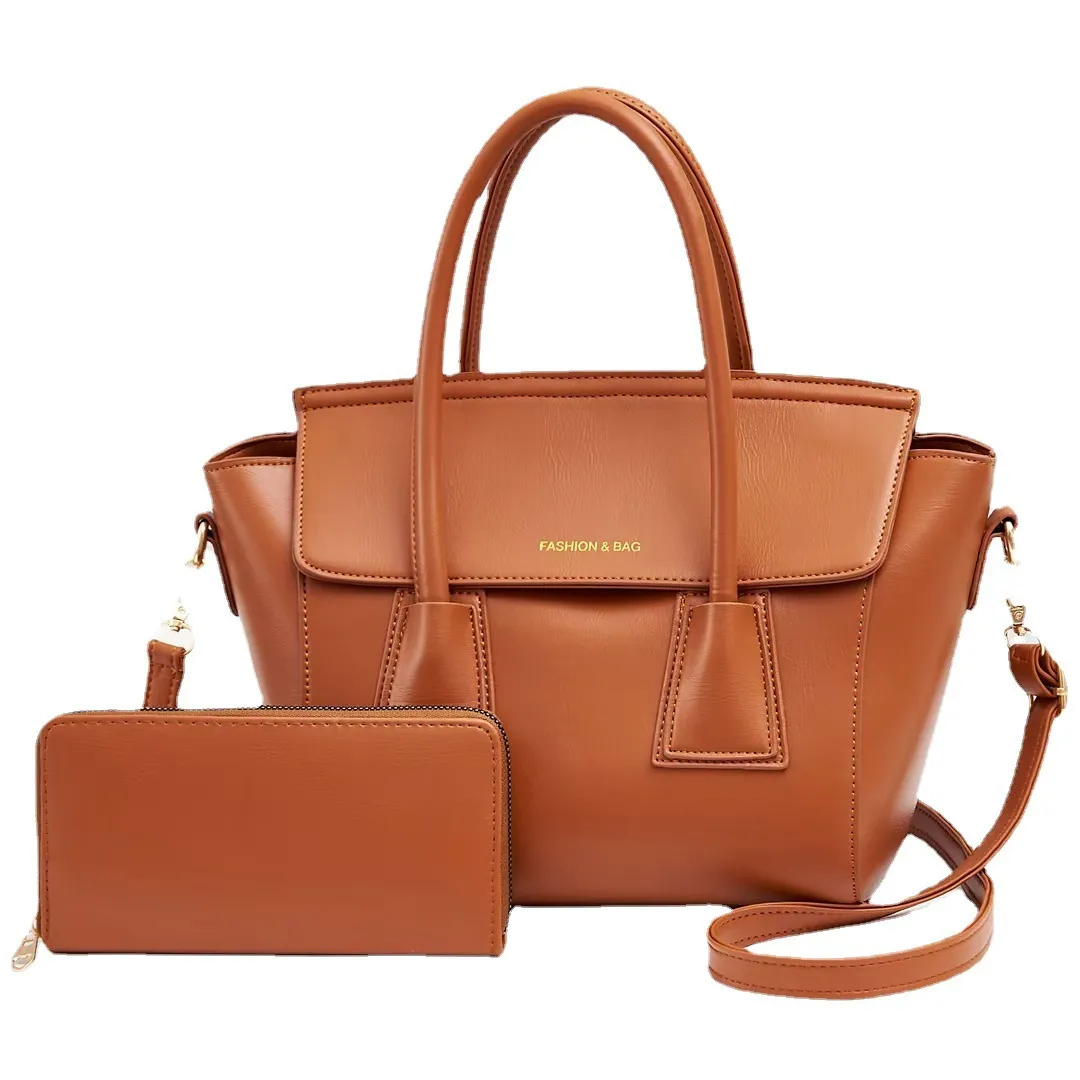 Women Fashion Casual Solid Color Large-Capacity Handbag Two-Piece Bag Set