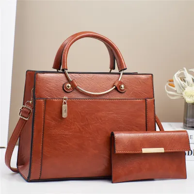 Women Fashion Casual Solid Color Large Capacity Handbag Two-Piece Bag Set