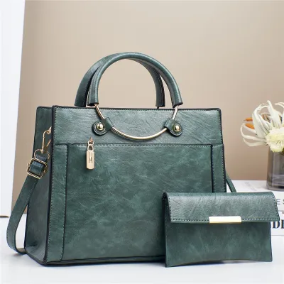 Women Fashion Casual Solid Color Large Capacity Handbag Two-Piece Bag Set