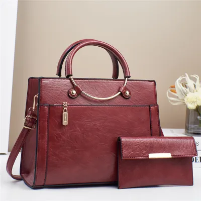 Women Fashion Casual Solid Color Large Capacity Handbag Two-Piece Bag Set