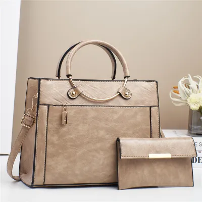 Women Fashion Casual Solid Color Large Capacity Handbag Two-Piece Bag Set