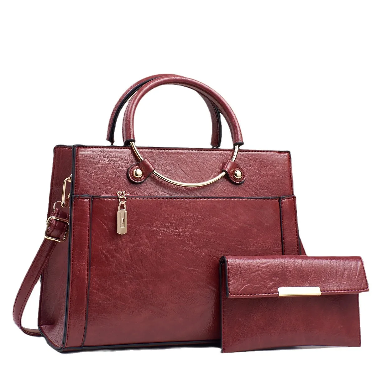 Women Fashion Casual Solid Color Large Capacity Handbag Two-Piece Bag Set